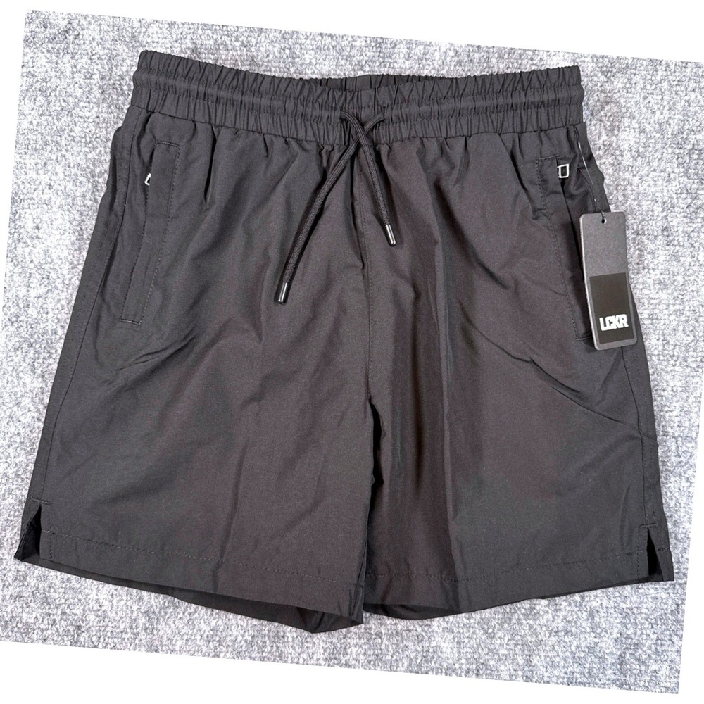 LCKR Jaxtyn Boys Small Black Athletic Gym Running Shorts NWT